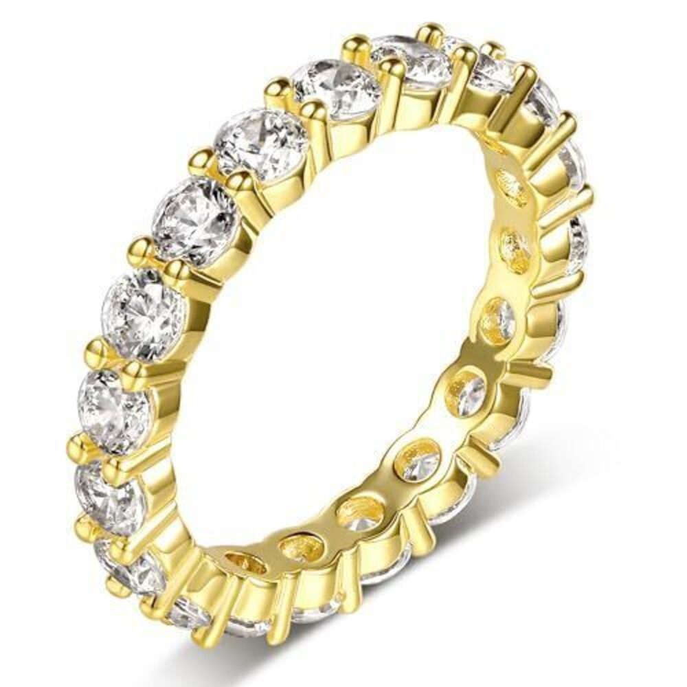 8018 18K Yellow Gold Plated Round-Cut 1 Row Cubic Zirconia All-Around Band